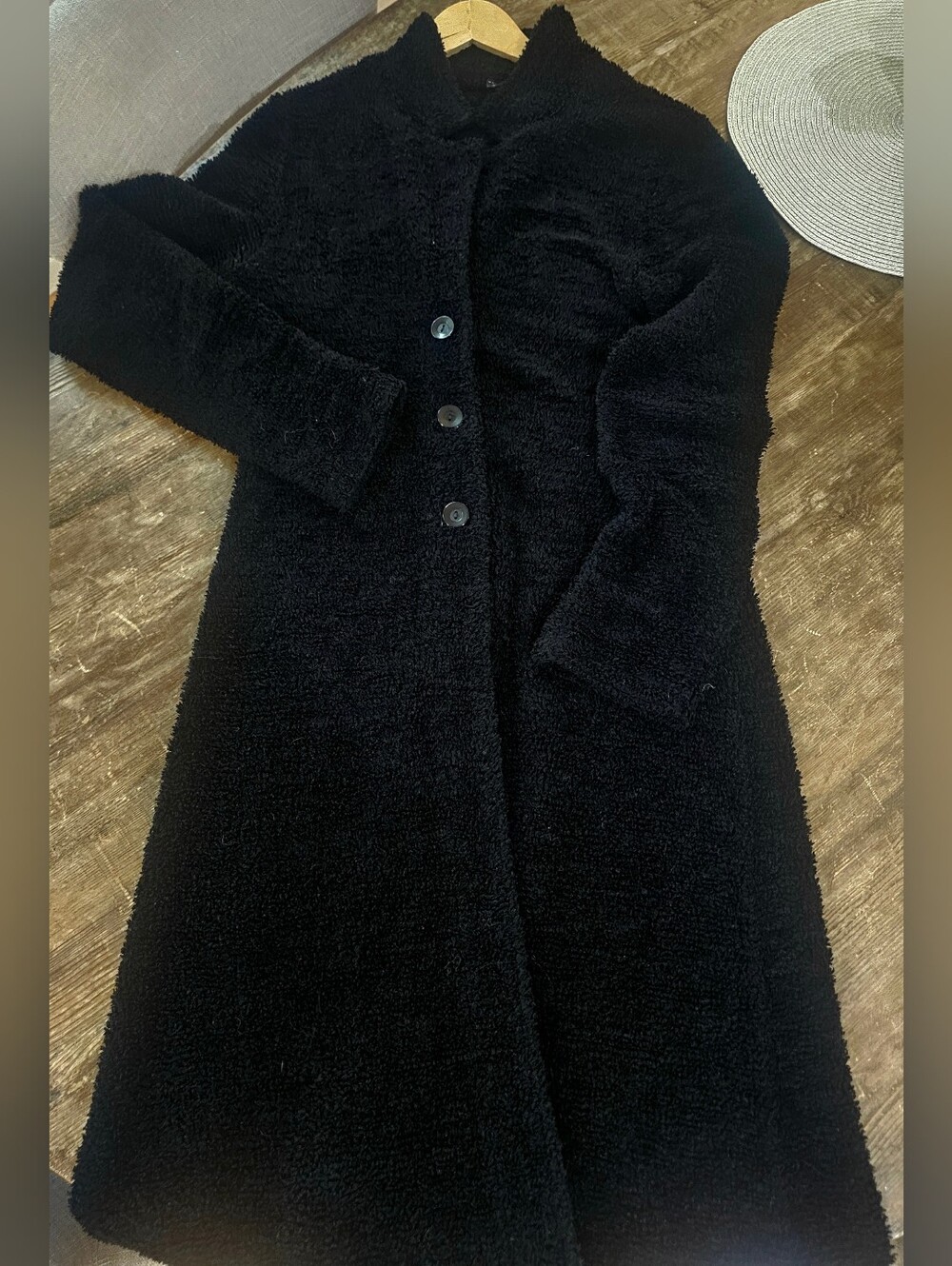 VTG Lucent Y2K Black Faux Astrakhan Fur Poodle Bouclé Midi Coat L Whimsigoth